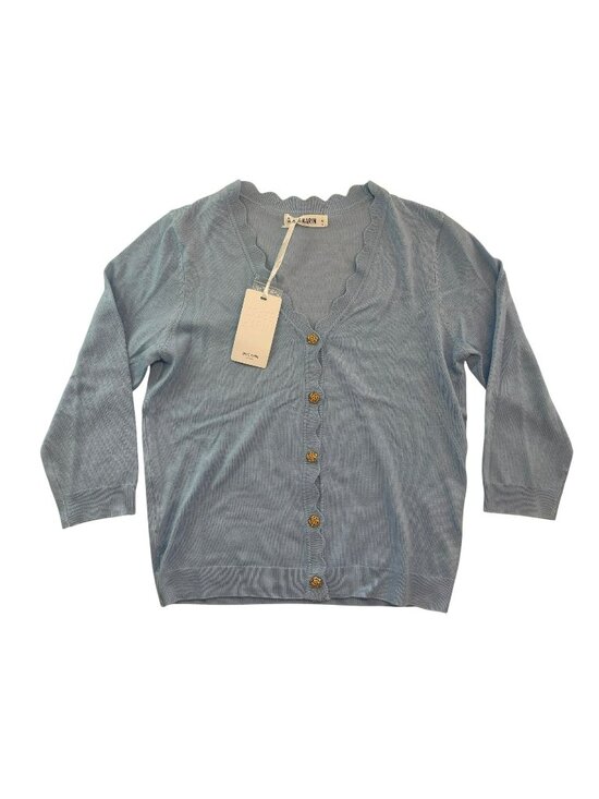 Grace Karin Sweaters - Grace Karin Light Blue Cardigan Scalloped Trim Gold Button Women's Sz Small NWT